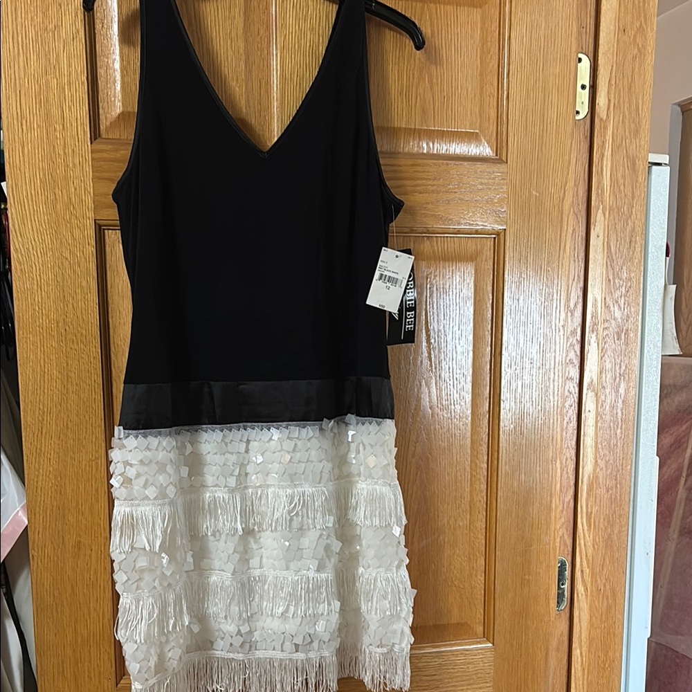 Robbie Bee Black and White Fringe Dress